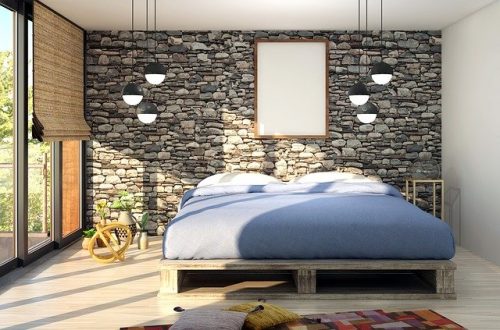 Kamar tidur minimalis dengan batu alam
